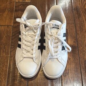 Adidas White Sneakers with Black Stripes